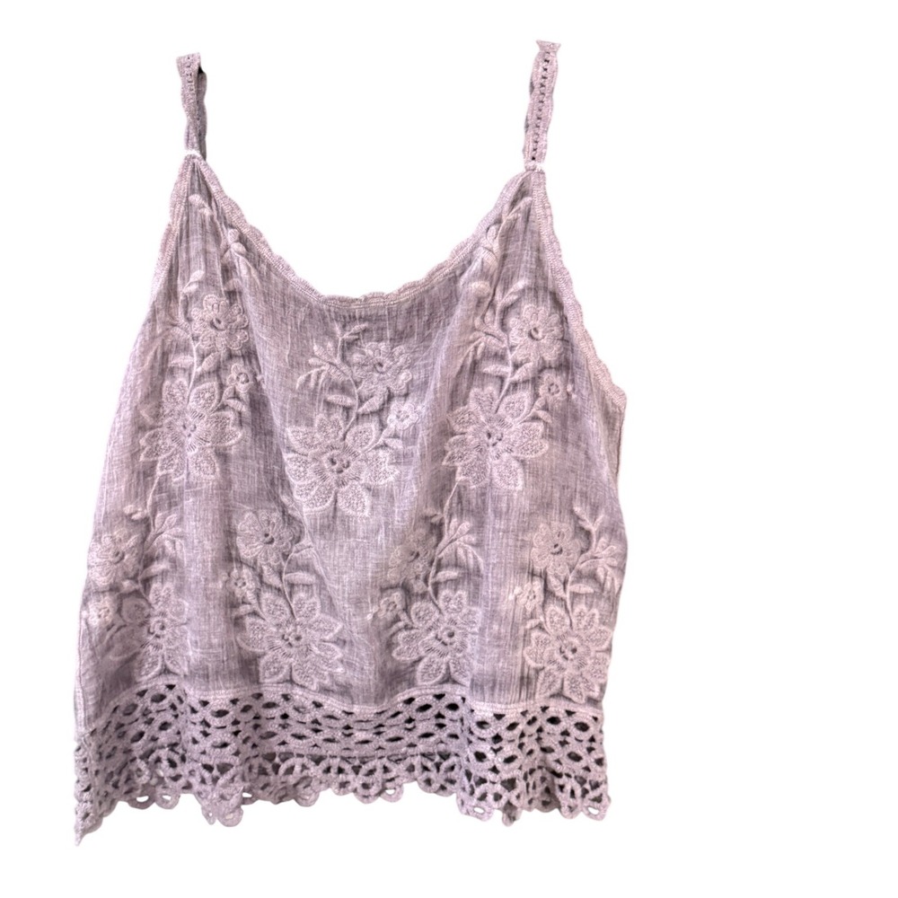 Lavender Floral Embroidered Crochet Lace Hem Camisole Tank Top One Size Purple